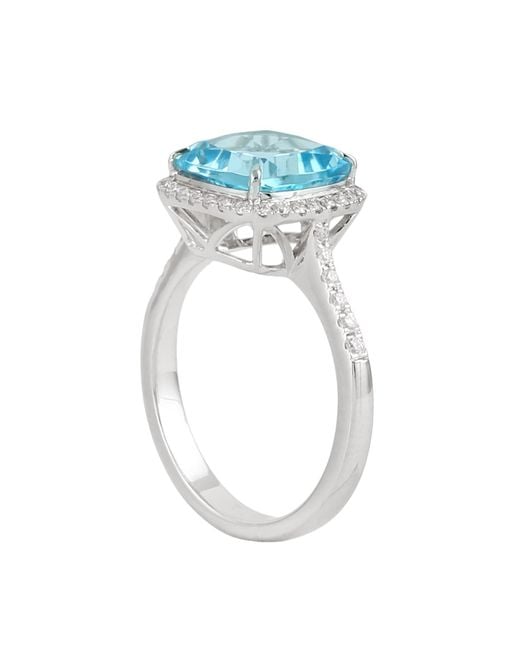 Artisan Blue 14K Topaz & Diamond Halo Solitaire Ring