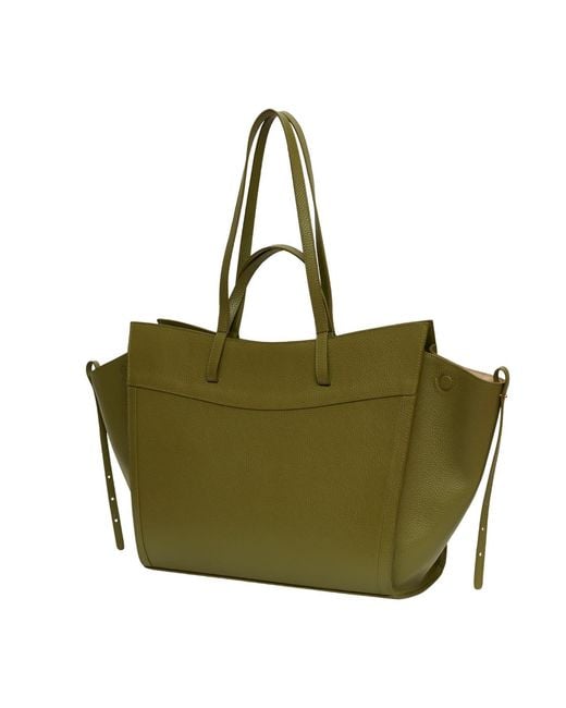 Saonara Brand Green Shopping Bag Khaki Leather