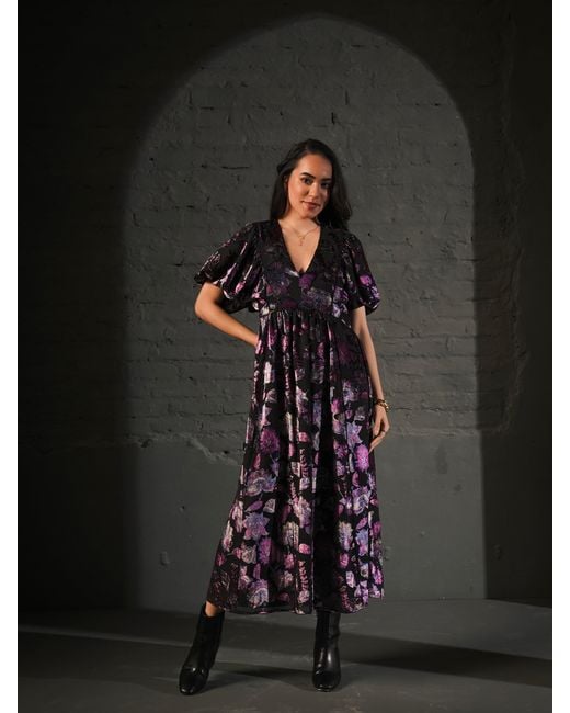 Rose & Nancy Purple Margot Velvet Burnout Floral Dress