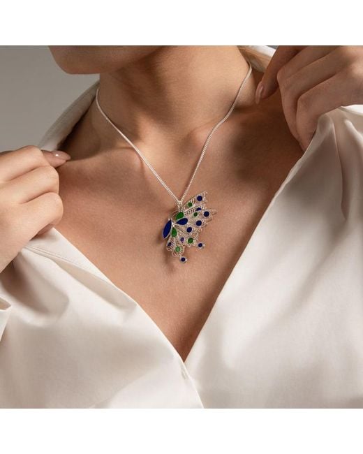 Far East Jewelry White Handcrafted & Enamel Butterfly Dance Necklace