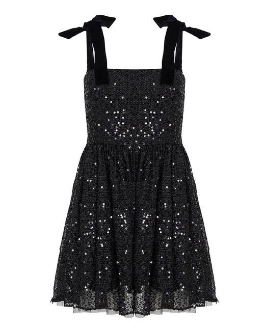 Nocturne Black Sequined Flowy Mini Dress