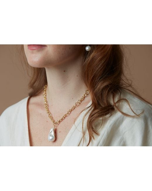 Pearls of the Orient Online Metallic Decus Large Baroque 'Fireball' Cultured Freshwater Pearl Drop On Chunky Chain