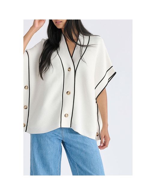 Paisie Metallic Button Details Kimono Ribbed Cardigan