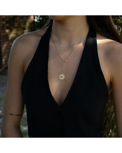 Ebru Jewelry Metallic Sapphire Guardian Evil Eye Lariat Necklace