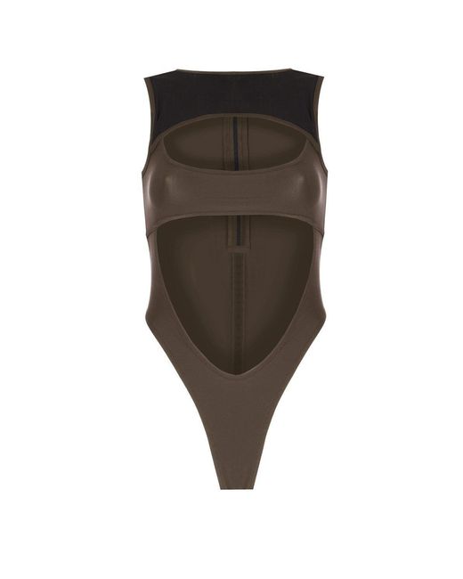 No'design Green Thick Strap Cut-Out Khaki Bodysuit