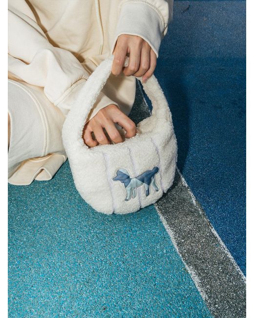 Lost Pattern White Pan Pan Half Moon Shearling Bag