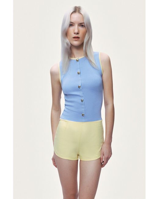 Nocturne Blue Button-Embellished Knit Top