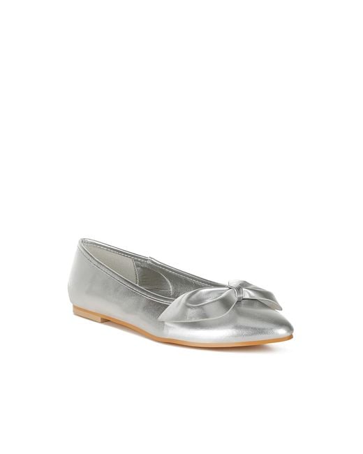Rag & Co White Bromelia Metallic Pleather Bow Ballerinas
