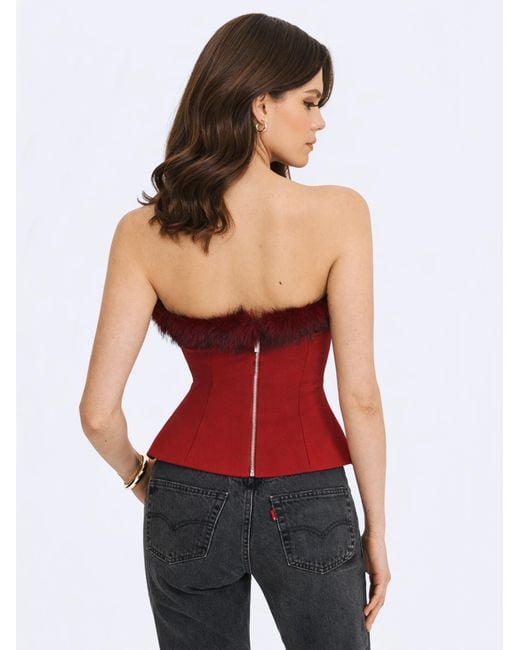 Miss Circle New York Red Ivette Crimson Fur-Trimmed Peplum Top