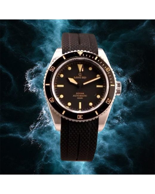 Lonard Watches Black Sonar Rubber Strap Automatic Diver Watch for men