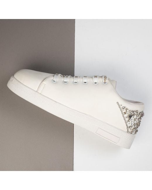Rettrose White Lexi Luxury Suede Handmade Embellished Tennis Shoe