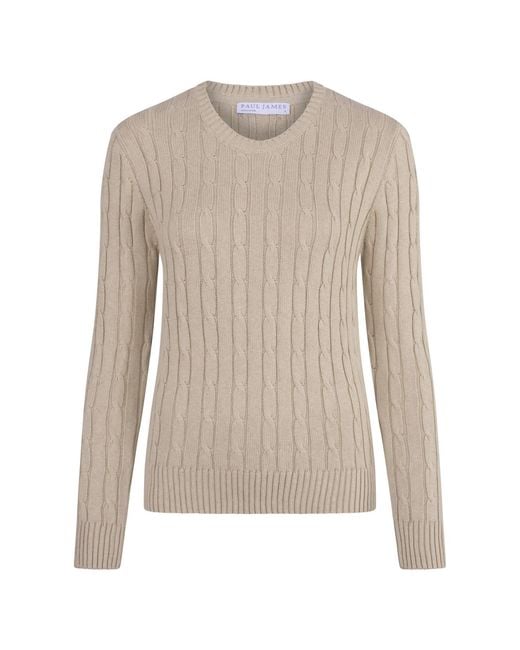 Paul James Knitwear Natural Cotton Taylor Cable Crew Neck Jumper