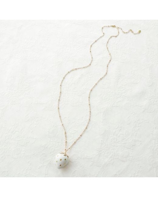POPORCELAIN Metallic Golden White Porcelain Strawberry Necklace