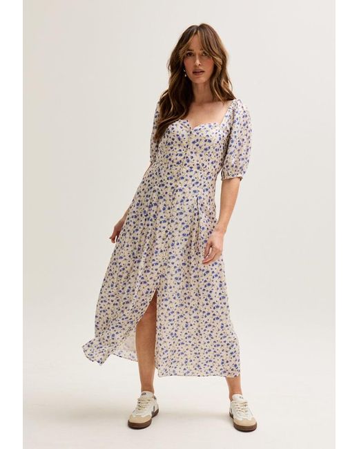 Lily and Lionel Natural Neutrals April Button Front Floral Print Midi Dress