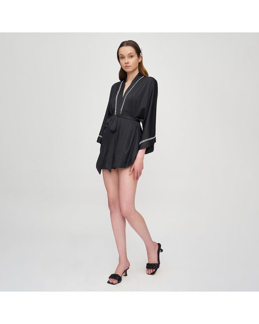Avenue 8 Black Kimono Style Mini Silk Top With Binding Tape