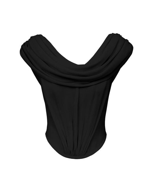 POST MERIDIEM Black Draped Cowl-Neck Top With Front Panel Draping