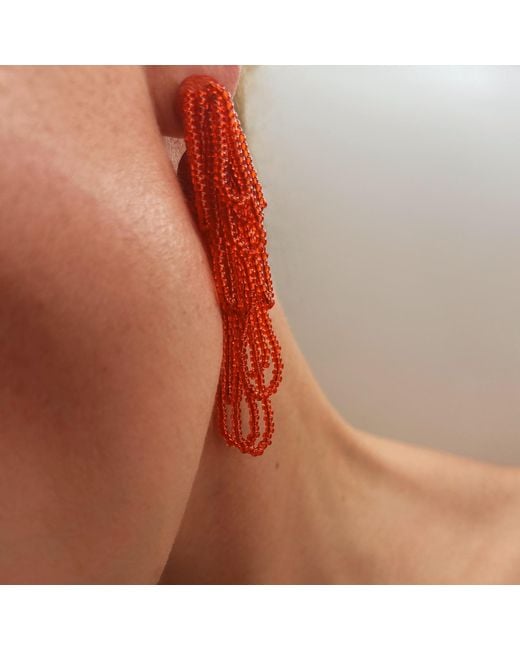 WAIWAI Red Pulse Dangle Bead Earrings