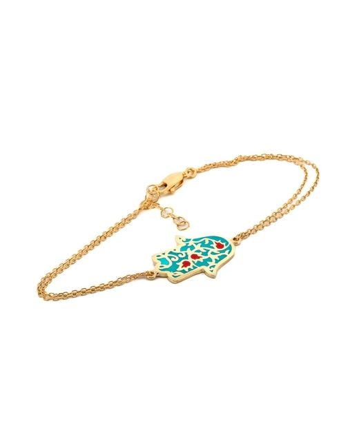 Ebru Jewelry Metallic Enamel Floral Hamsa Hand Vermeil Chain Bracelet