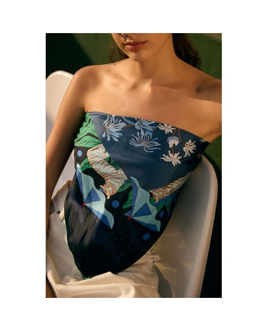 Jessie Zhao New York Blue Double Sided Silk Scarf Of Night Banquet