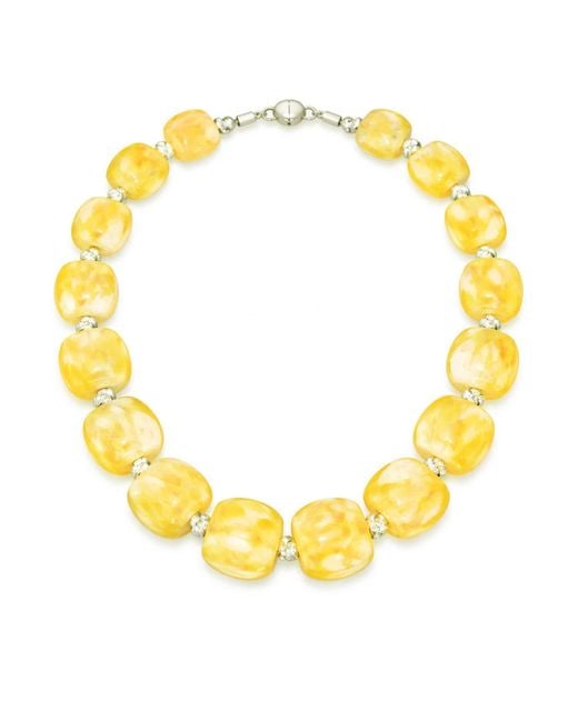 Gold & Honey Yellow Beaded Lucite Necklace For Brunch