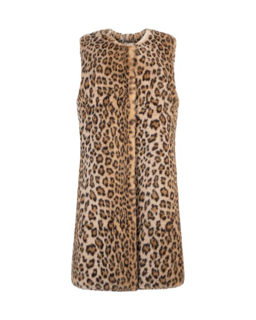 ISSY LONDON Natural Neutrals Lila Sleeveless Coat Vegan Luxe Leopard Faux Fur Neutral