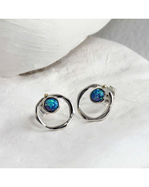 Isla Silver Blue Vibrant Opal Stud Earrings