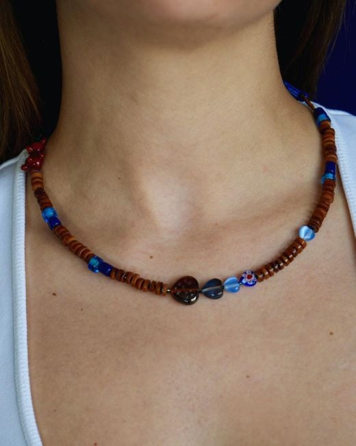 Desert Lobby Blue Nineties Kid – Beaded Necklace With Glass Teddy Bear Charm