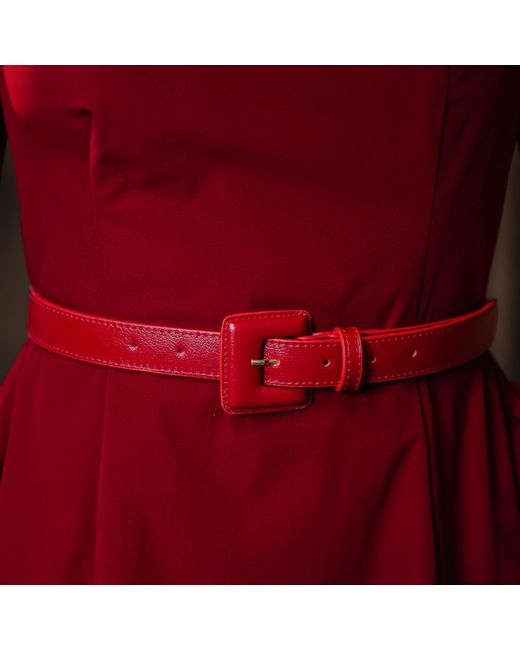 BeltBe Red Mini Square Narrow Leather Belt