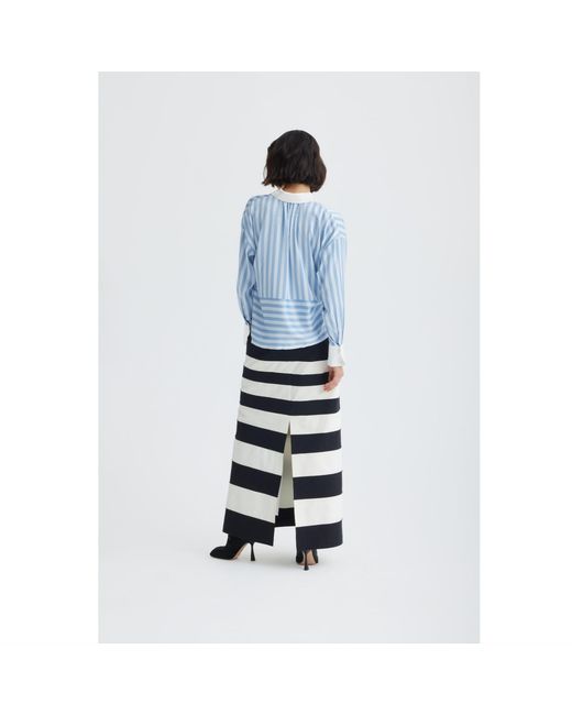 Julia Allert Black Contemporary Striped A-Line Skirt, Floral Detail–
