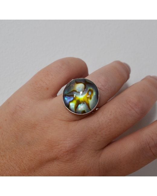 Glamrocks Jewelry Green Crystal Abalone Shell Sterling Ring