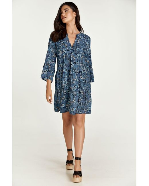 Conquista Blue Paisley Print A Line Dress