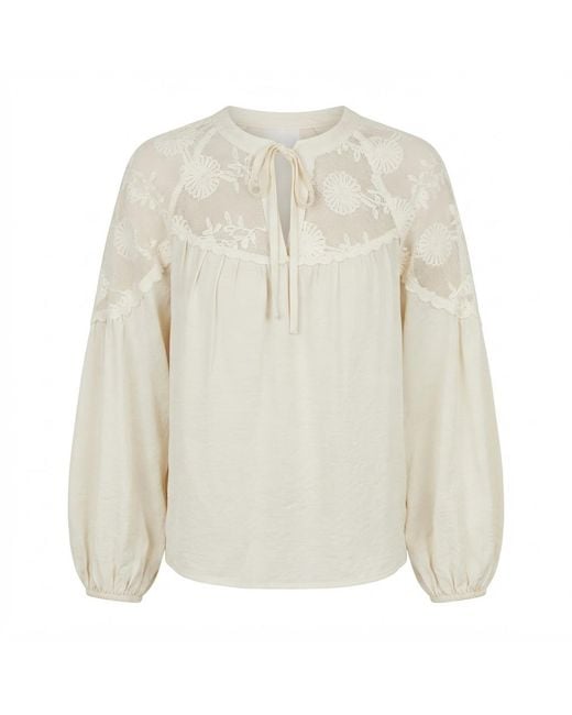 Yumi' White Ivory Viscose Lace Relaxed Boho Shirt
