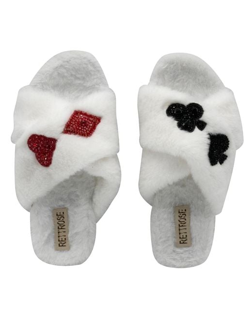 Rettrose White Neutrals Olivia Cream Luxury Plush Diamanté Embellished Handmade Slipper