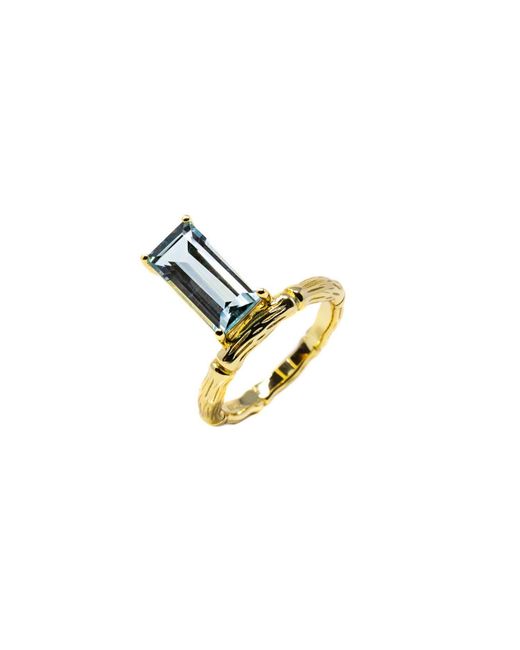 NASI SILVER Blue Floating Bamboo Baguette Gemstone Ring- Topaz