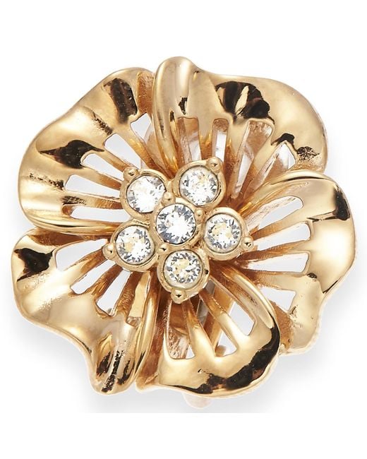 Grosse Metallic Crystals Flower Clip On Earrings, Series Lush Blossom