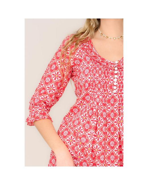 At Last Pink Cotton Karen Long Sleeve Day Dress