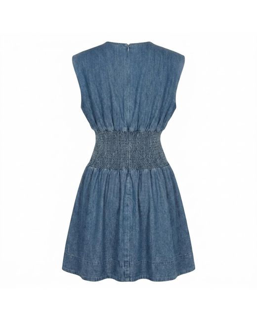 Modenaire Blue Denim Mini Dress Smocked Waist