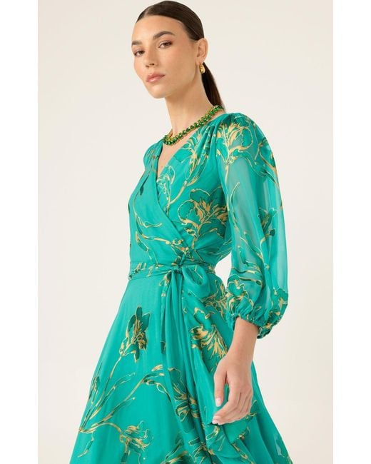 SACHA DRAKE Lorelei Wrap Midi Dress in Green | Lyst