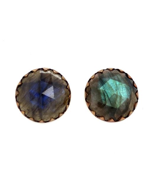 Artisan Brown 18k Rose Gold With Labradorite Gemstone Mini Stud Earrings