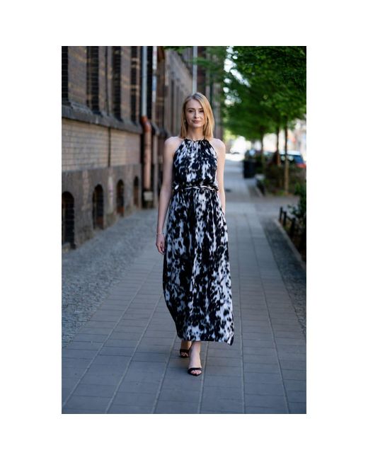 Oh!Zuza Black Neutrals Echo Satin Viscose Rayon Maxi Dress With Belt
