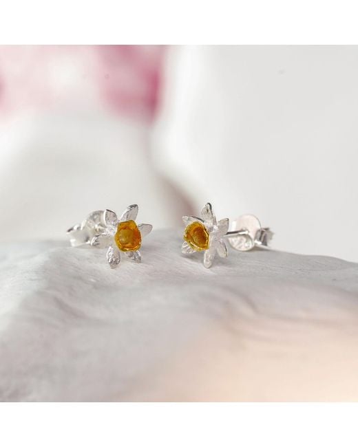 Isla Silver Metallic Sterling & Daffodil Stud Earrings
