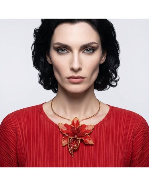 Iliana Arrazola Red Orchid Choker, And, Glass Beads, Beaded Jewelry