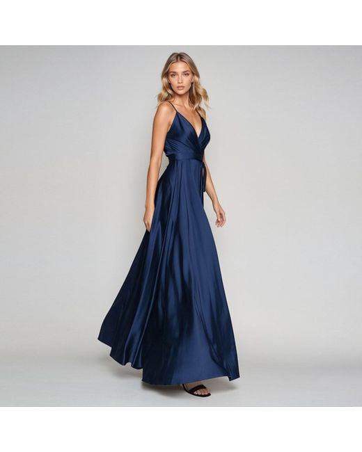 Angelika Jozefczyk Blue Satin Long Evening Dress Tied Back