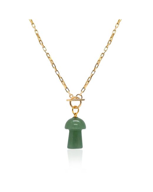 VALERIE CHIC Metallic Mushroom Aventurine Necklace Vintage Style 18K