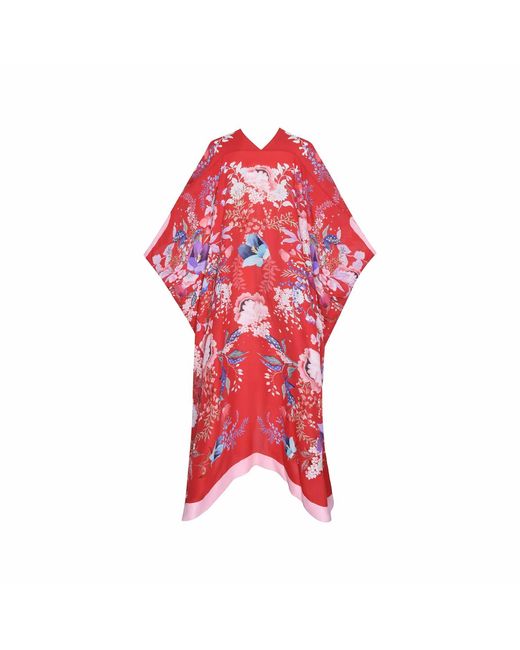 Meng Red Watercolour Flowers Silk Georgette Kaftan