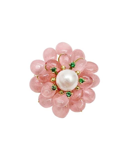 Farra Pink Flower Shaped Rose Quartz Brooch