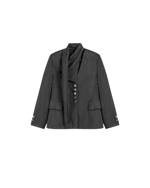 Nocturne Black Asymmetrical Draped Tailored Jacket