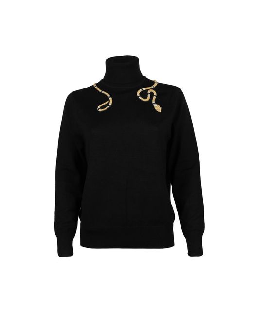 House of Laines London Black Laines Couture Wrap Snake Embellished Knitted Roll Neck Jumper