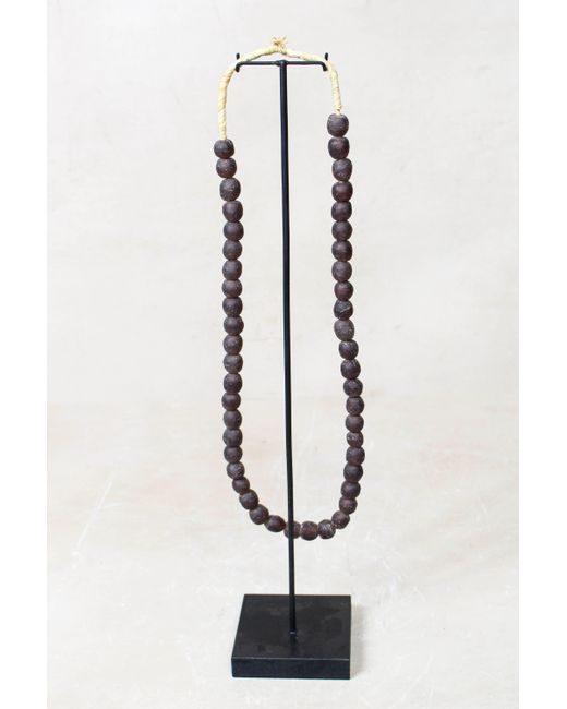 Botanical Boys Black Ghana Glass Beads Necklace, Dark