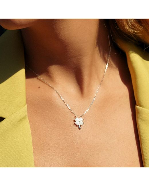 Spero London Metallic Opal Four Leaf Clover Sterling Necklace & Earring Set